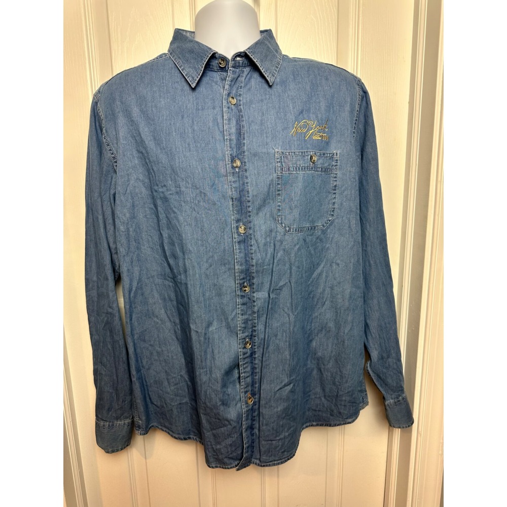 Mens Original Weatherproof Vintage Denim Long Sleeve‎ Button Up Shirt New York